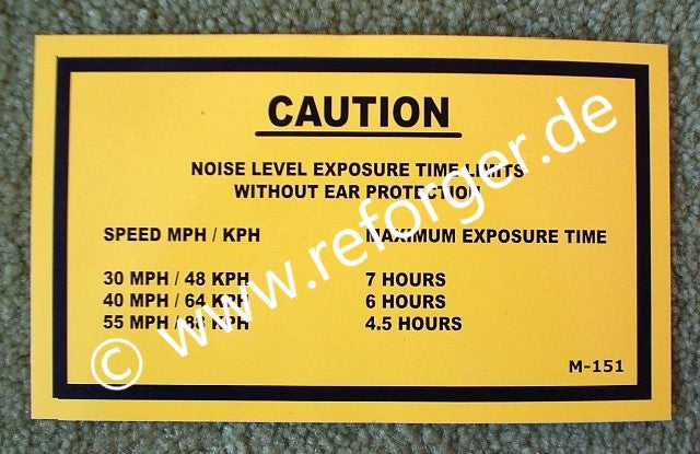 Sticker, M151 Noise Level Exposure
