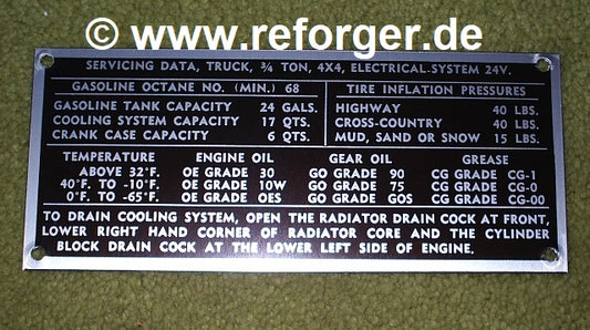 M37 Truck Servicing Data Plate