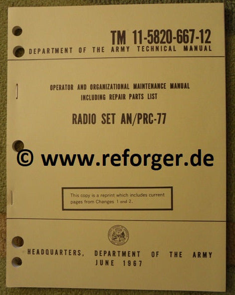 PRC-77 Radio Manual Bediener Handbuch TM 11-5820-667-12