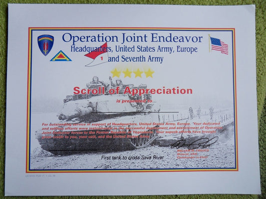 Operation Joint Endeavor US Military Urkunde