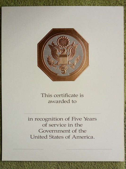 U.S. Government Career Award Five Years Of Service