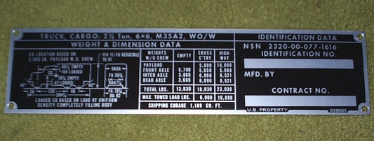 Truck Reo M35A2 Fahrzeug Data Plate