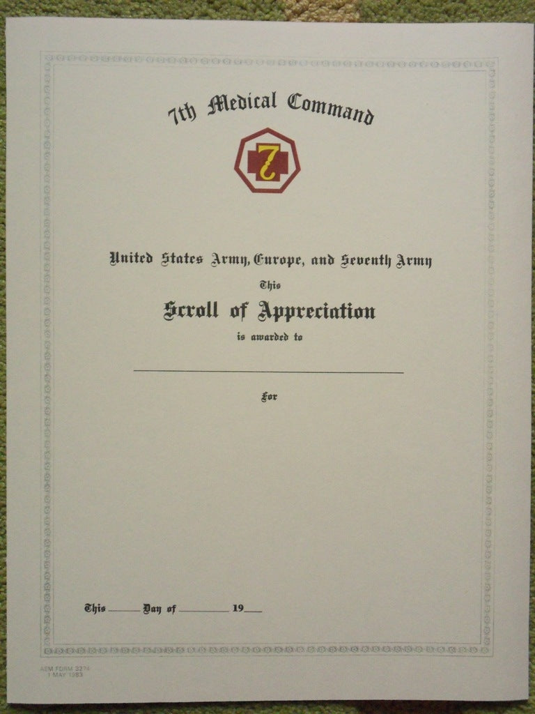 7th Medical Command Certificate of Appreciation