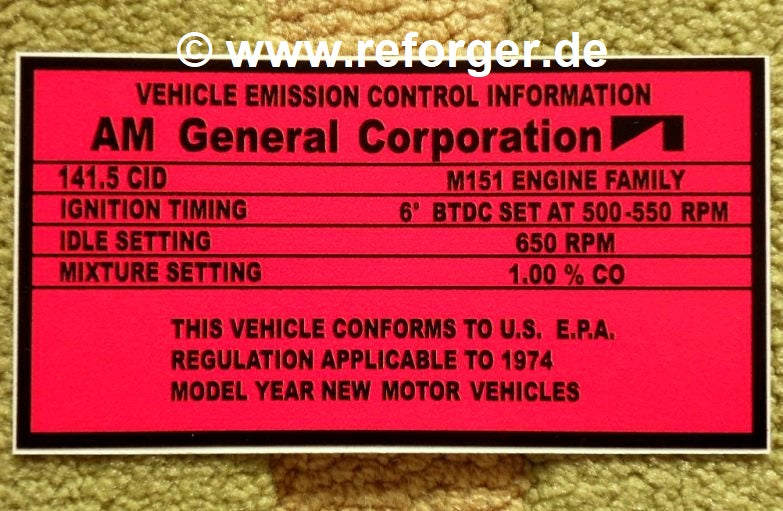 Aufkleber Emission Control Ford Mutt M151