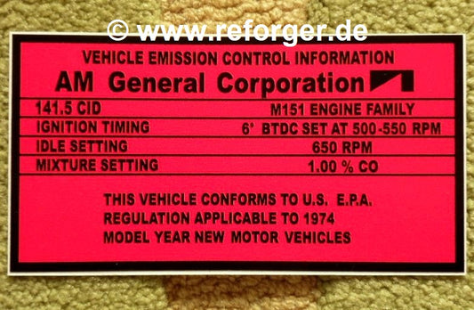 Decal Emission Control Ford Mutt M151
