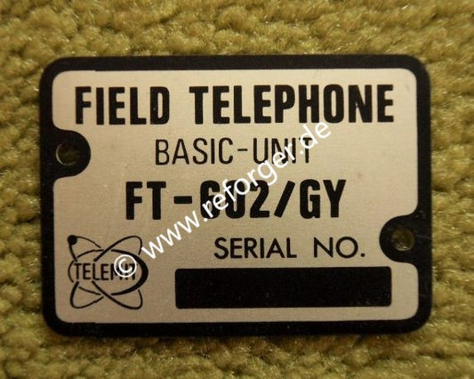 FT-602/GY Field Telephone Identification Plate