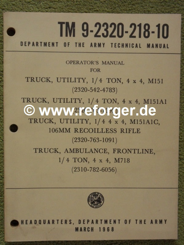 Manual U.S. Army Truck M151 TM 9-2320-218-10