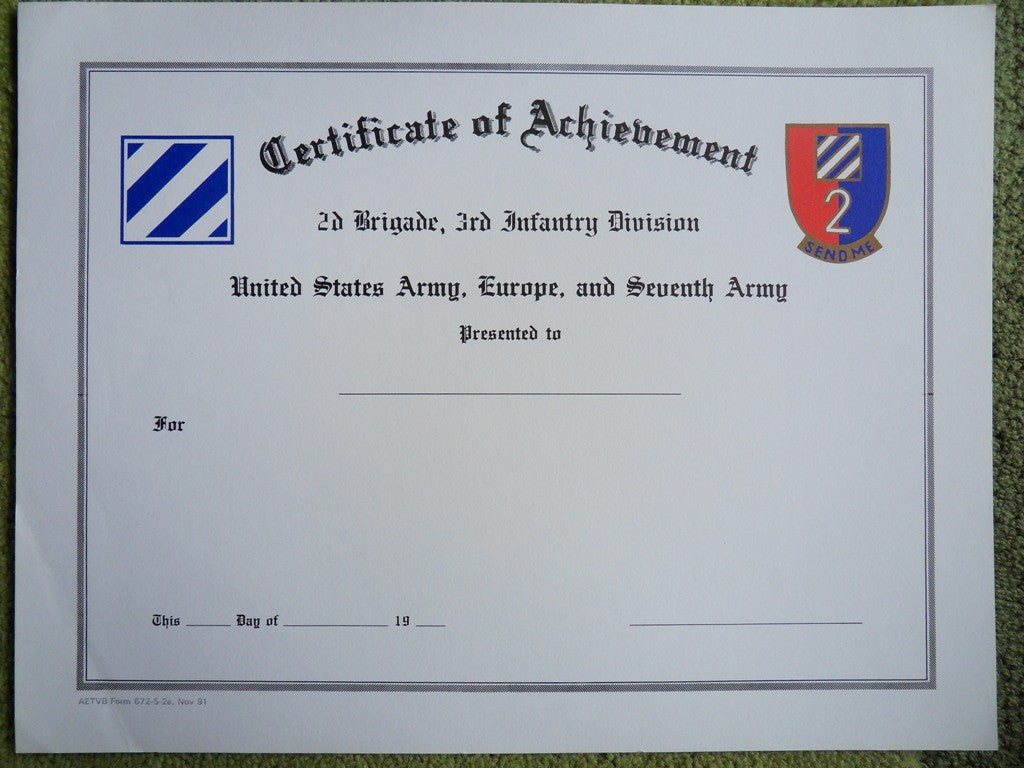 3rd Infanty Division US Army Certificate of Achievement Urkunde