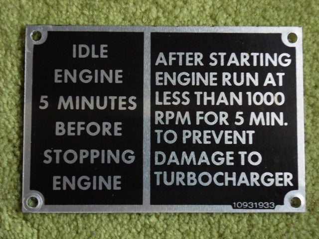 Vehicle Data Plate, Reo M35 Idle Engine