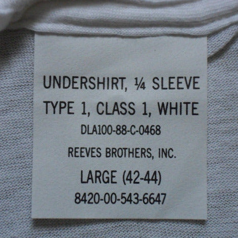 US Army Short Sleeve Undershirt White Large