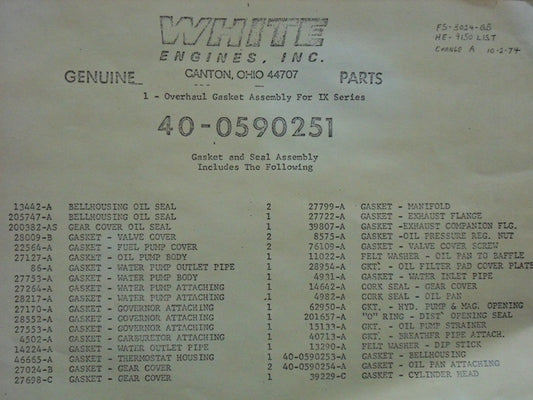White Engine Motordichtsatz