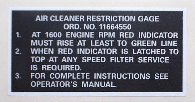 HMMWV M998 Air Cleaner Restriction Gauge Decal